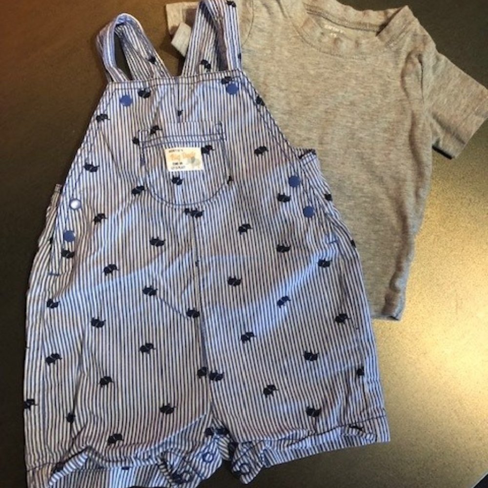 Pinstripe "Big Dude" Elephant Cotton Short Overalls